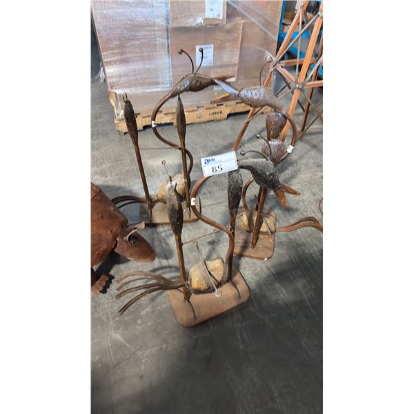3 RUSTIC METAL BIRD GARDEN SCULPTURES