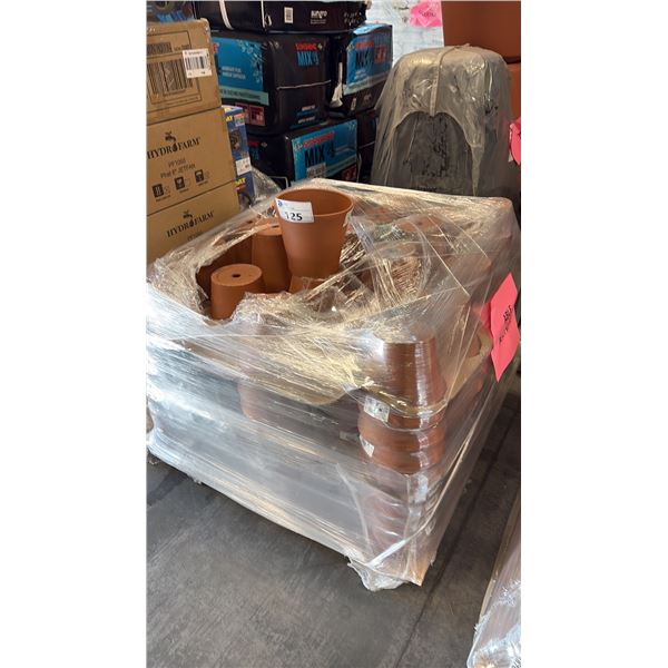 PALLET OF MIXED TERRACOTTA CLAY FLOWERPOTS