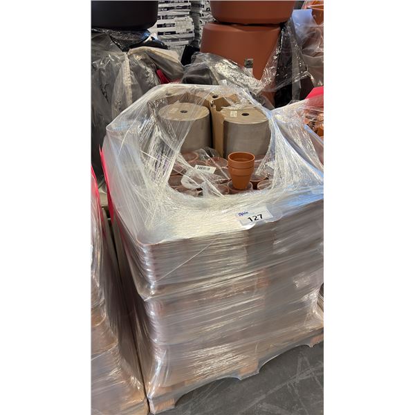 PALLET OF MIXED TERRACOTTA CLAY FLOWERPOTS