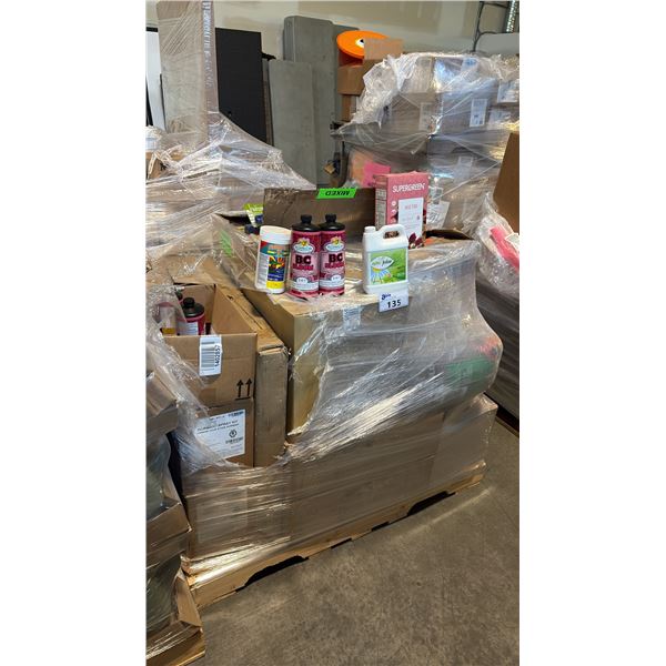 PALLET OF ASSORTED GROWING MEDIUM INCL OPTIC OLIAR 0-.2-0.2, 1L BC BLOOM, DORMANT SPRAY KIT AND MORE
