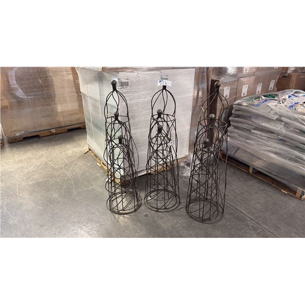 3 SETS OF RUSTIC WROUGHT IRON GARDEN TOPIARY TRELLIS