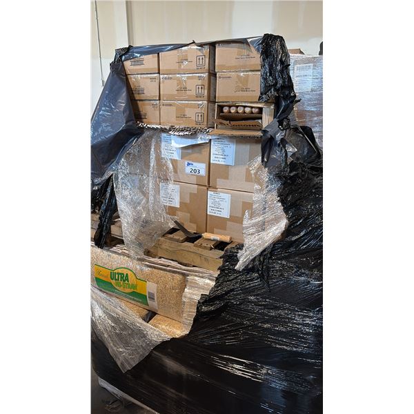 PALLET OF MIXED ITEMS INCL AMTURF ULTRA NU-STRAW TWICE-CUT PROCESSED NATURAL STRAW  MULCH ~15 BALES,