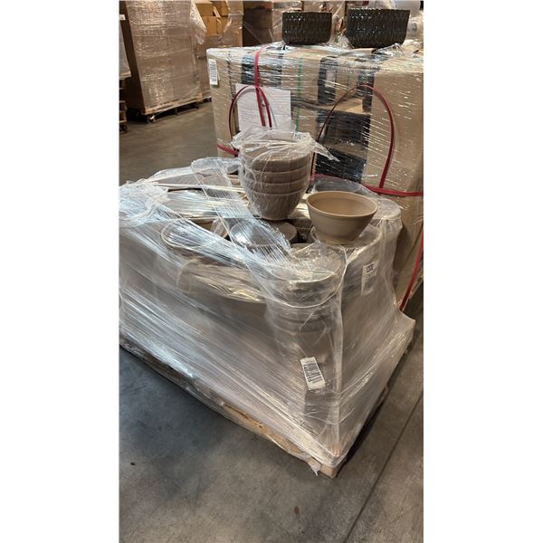PALLET OF POTS INCL DEROMA PLANTER BOWL 9.1-INCH, ROUND, UNGLAZED TERRACOTTA CLAY PLANTER