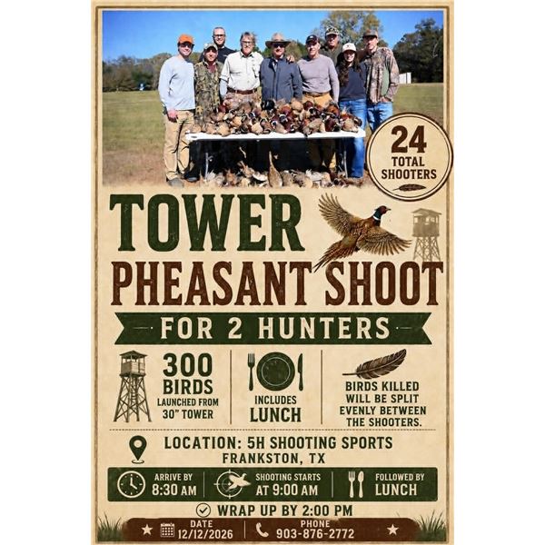 Tower Pheasant Hunt for 2 - Texas