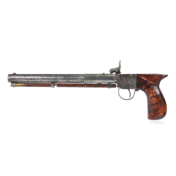 Saw Handled Percussion Pistol Signed FH Brown, Mass