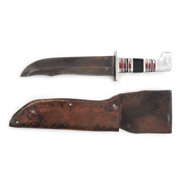 WWII Theater Knife Plexiglass Handle Red Tang w/Sheath