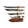 Image 1 : (4) WWII Theater Knives Acrylic Wood Handles 1 Sheath