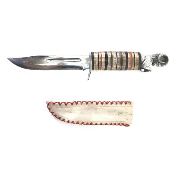 WWII Theater Knife Acrylic Handle & Sheath Ram Pommel