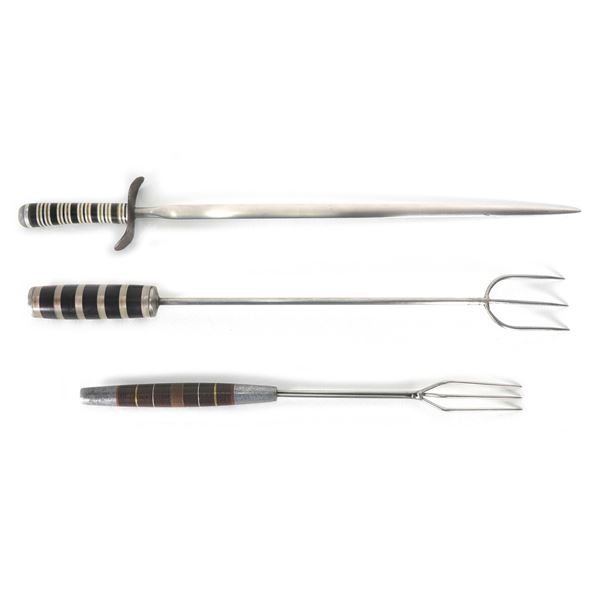 (3) WWII Theater Knife & BBQ Fork Lot Acrylic Handles
