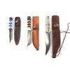 Image 1 : (3) WWII Plexiglass Handled Theater Knives w/Leather Sheaths
