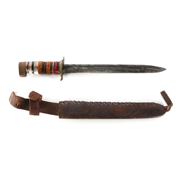 WWII Theater Knife Striped Plexiglass Handle with Sheath