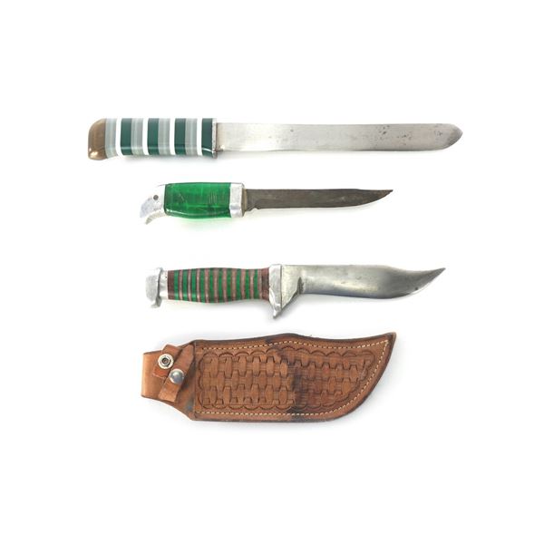 (3) WWII Theater Knives Green/Clear Acrylic Handles