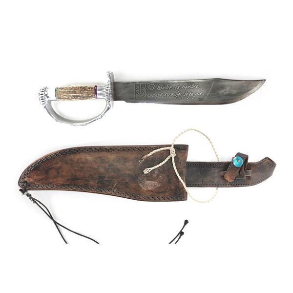 Mexican Theater Knife Stag Horn & Aluminum Handle with Sheath