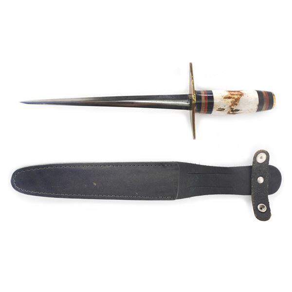 WWII Brass & Wood Handle Theater Knife with Leather Sheath