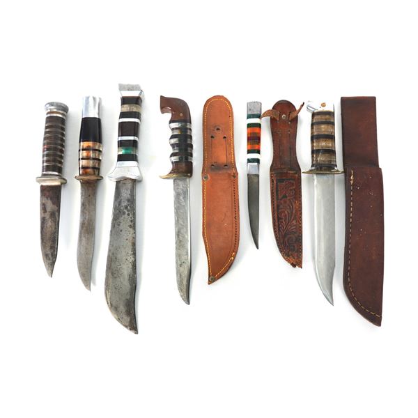 (6) WWII Theater Knives Acrylic and Aluminum Stacked Handles, Amazing!