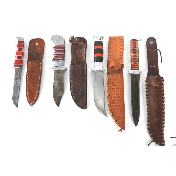 (4) WWII Theater Knives Aluminum & Plexiglass Handles Including Sheaths
