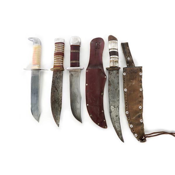 (4) WWII Theater Knives Aluminum & Acrylic Handles Including Sheaths