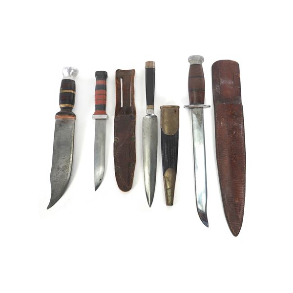 (4) WWII Theater Knives Wood/Aluminum/Acrylic Including Sheaths