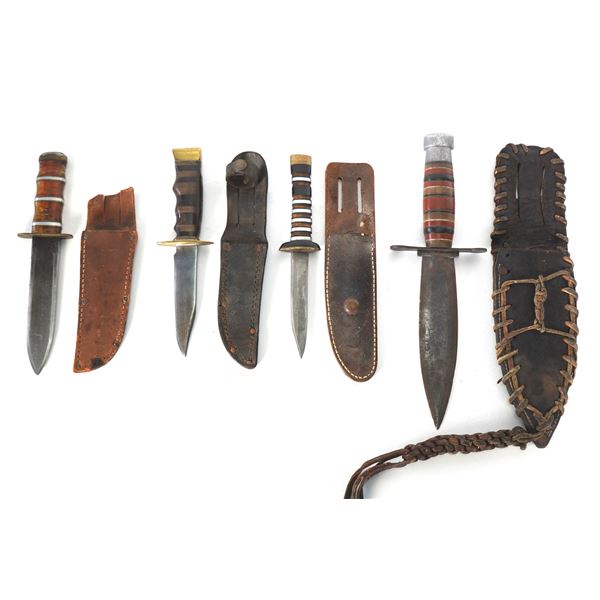 (4) WWII Theater Knives Mixed Handle with Sheaths