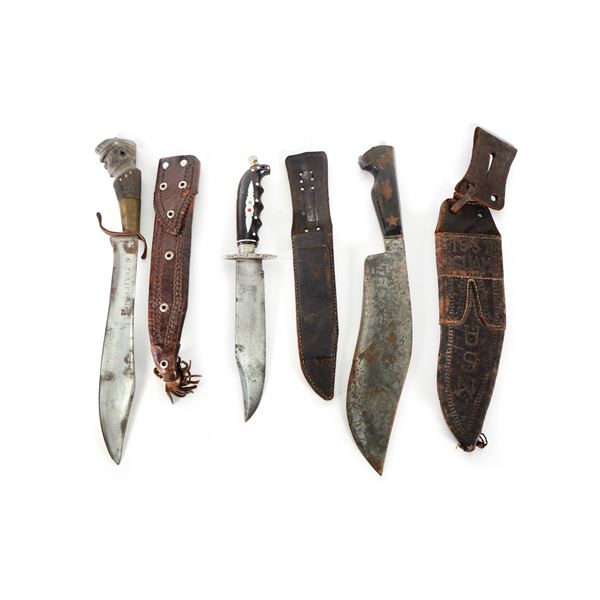 (3) WWII Theater Knives Gaum Philippines Hand Carved Handles