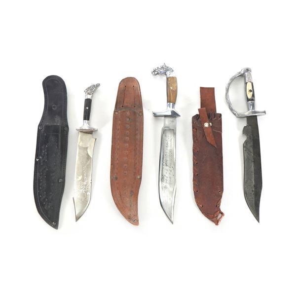 (3) WWII Theater Knives Mexico Bone & Aluminum Handles with Sheaths