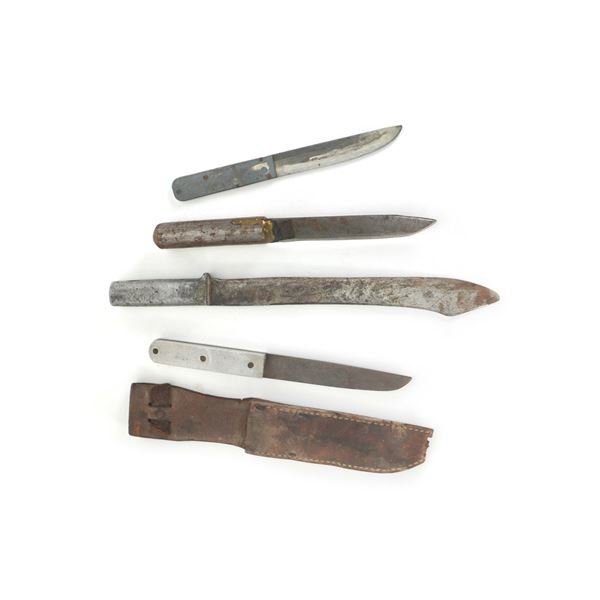 (4) WWII Theater Knives Aluminum & Brass Handles Including Sheaths