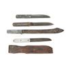 Image 4 : (4) WWII Theater Knives Aluminum & Brass Handles Including Sheaths