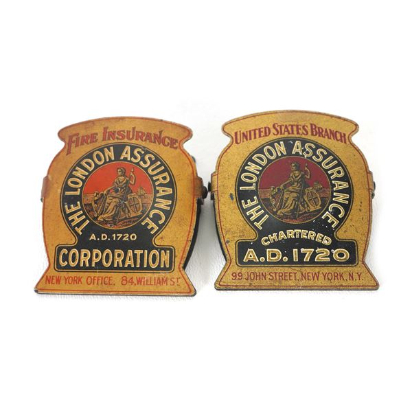 (2) 1930s Brass Advertising Paper Clips London Assurance