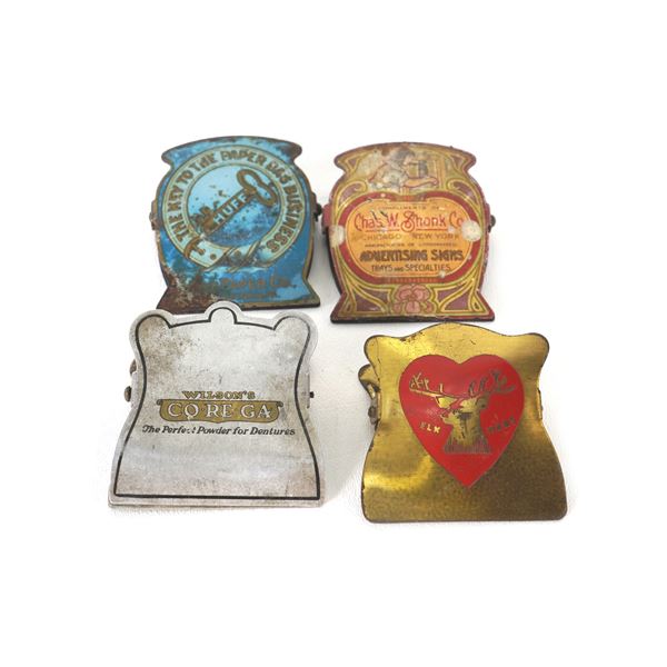 (4) 1930s Brass Promotional Advertising Paper Clips Mixed
