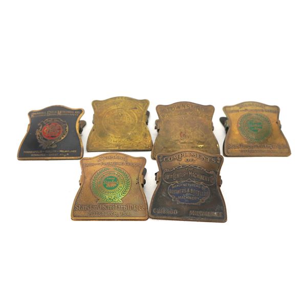 (6) Brass Promotional Advertising Paper Clips Assorted Companies