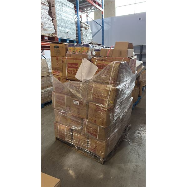PALLET LOT OF ASSORTED FOOD INC. READY TO EAT CHICKEN NOODLES AND MORE
