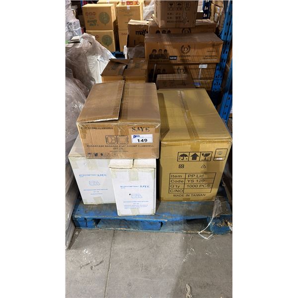 PALLET LOT OF SAYE 6 COMPARTMENT CONTAINERS WITH LIDS AND OTHER PACKAGING