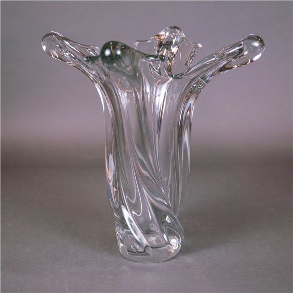 Art Vannes France, Hand-Formed Modernist Clear Crystal Vase