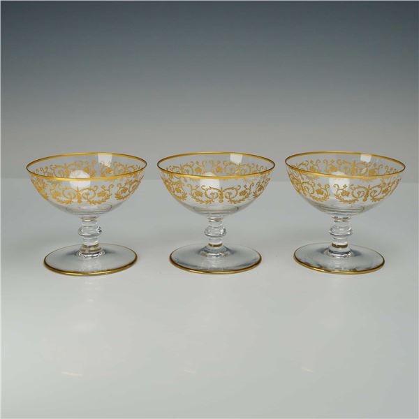 3pc Baccarat Gilded Crystal Dessert Bowls, Flora