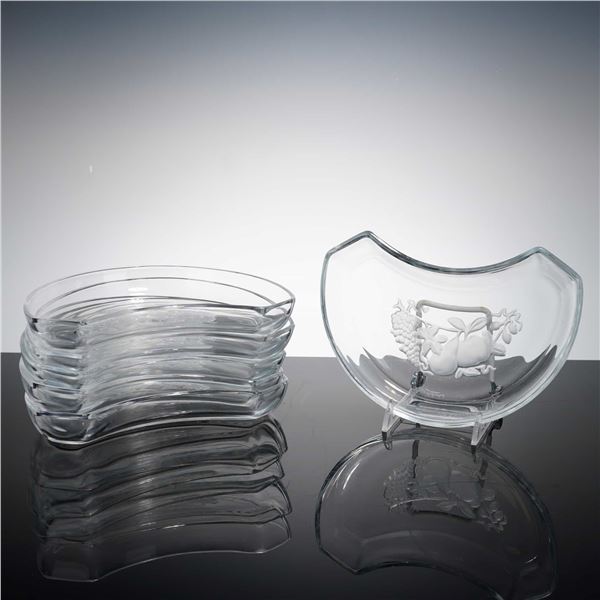 6pc Val Saint Lambert Brussels Pattern Crystal Crescent Salad Plates