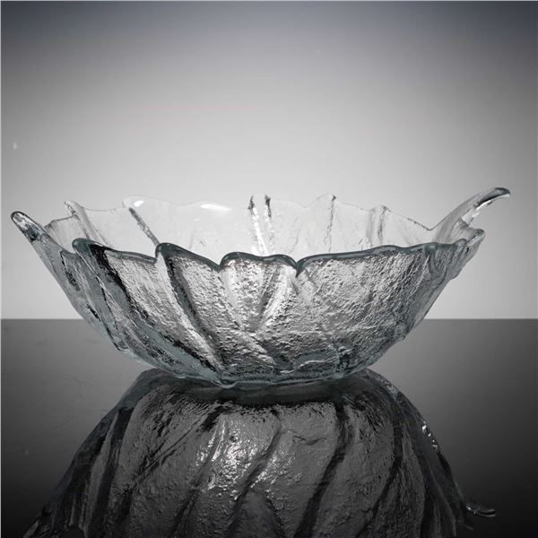 Blenko Cabbage Leaf Pattern Clear Handmade Uranium Glass Serving Bowl