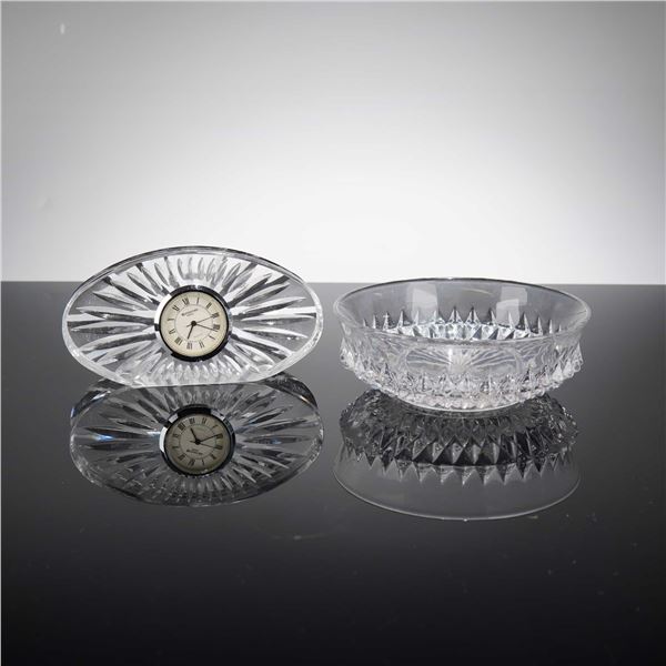 2pc Waterford Crystal Desk Clock and Small Bowl