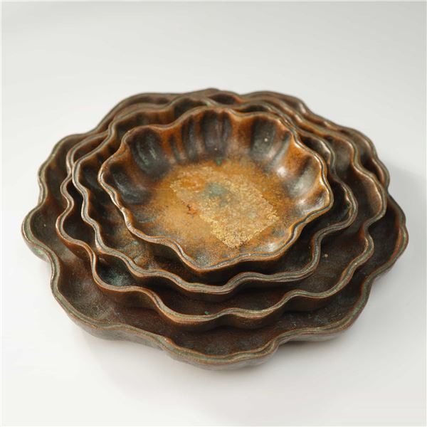 4pc Tiffany Studios Bronze Nesting Nut Bowls