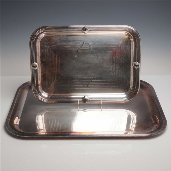 Two Large Silverplated Serving Trays by Towle and Teghini