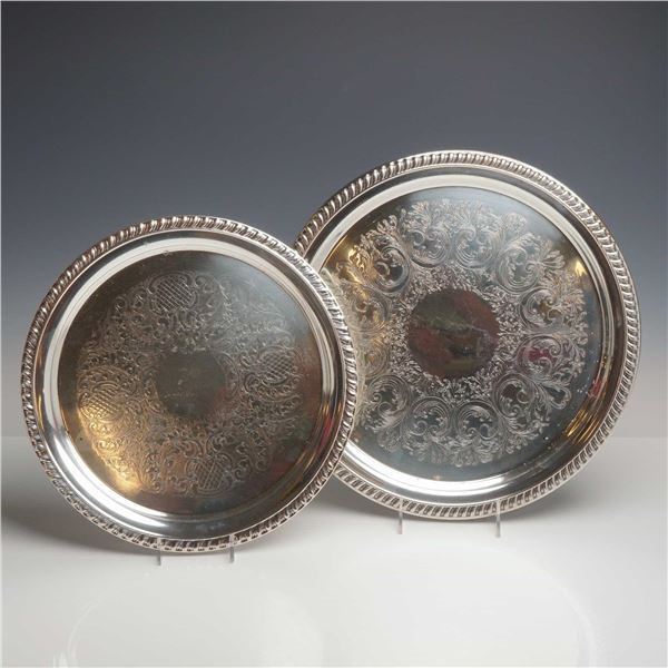 Two Silver-Plated Circular Trays with Chased Decoration