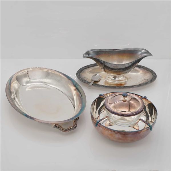 4pc Silver Plate and Stainless Steel Tableware Including Christofle Caviar Server
