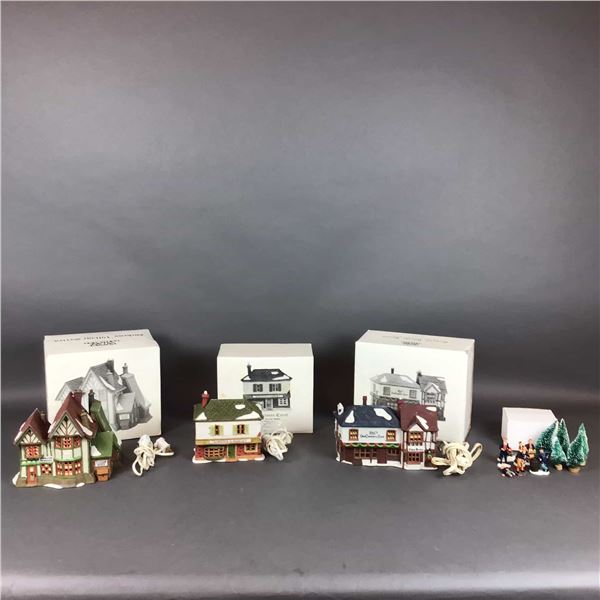 Four Piece Department 56 Dickens Village Series Porcelain Buildings and Accessories