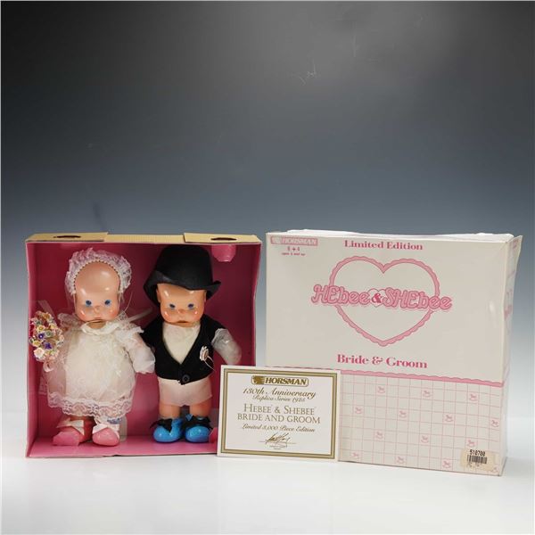Pair of Horsman Hebee and Shebee Bride and Groom Dolls