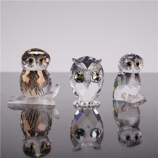 3pc Swarovski Silver Crystal Retired Owl Figurines