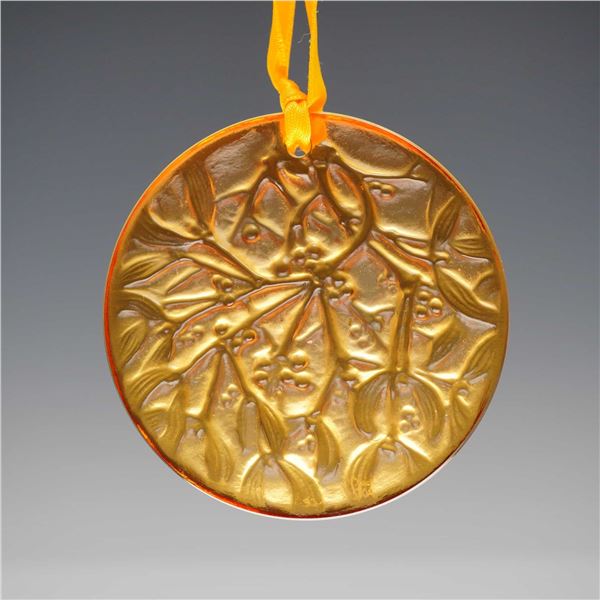 Lalique Amber Crystal Noel 1991 Mistletoe Medallion Christmas Ornament