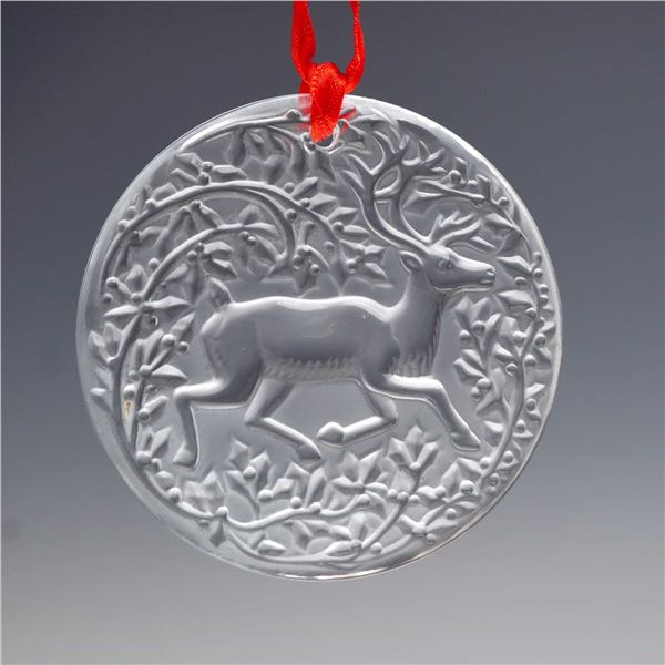 Lalique French 1997 Christmas Crystal Reindeer Ornament