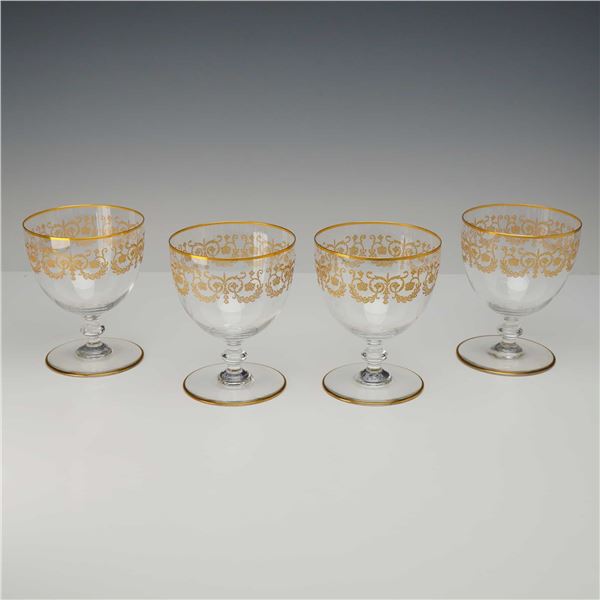 4pc Baccarat Crystal Gilded Water Goblets, Flora