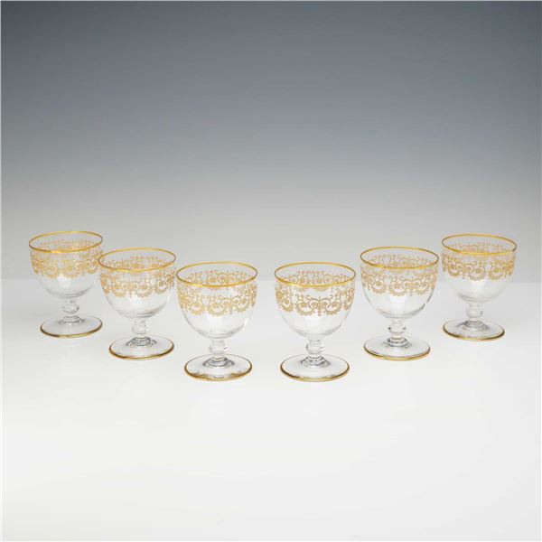 6pc Baccarat Gilded Crystal Cordial Glasses, Flora