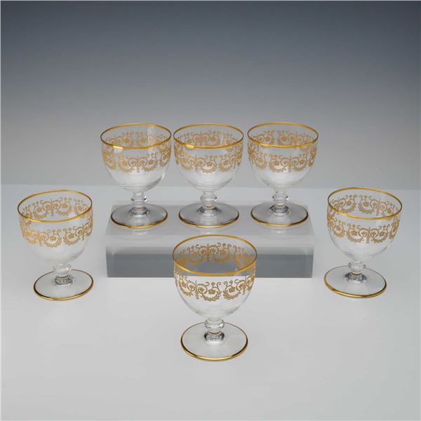 6pc Baccarat Gilded Crystal Wine Glasses, Flora