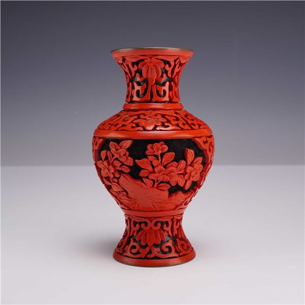 Small Chinese Carved Cinnabar Lacquer Floral Vase